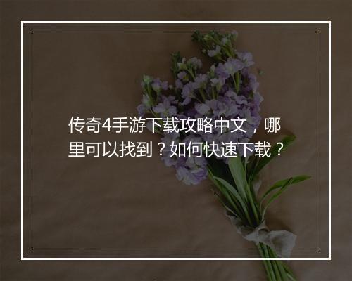 传奇4手游下载攻略中文，哪里可以找到？如何快速下载？