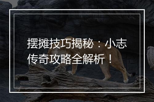摆摊技巧揭秘：小志传奇攻略全解析！
