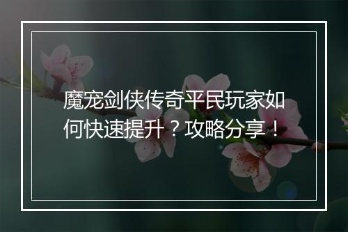 魔宠剑侠传奇平民玩家如何快速提升？攻略分享！