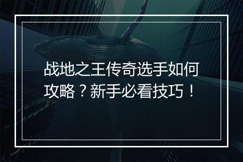 战地之王传奇选手如何攻略？新手必看技巧！