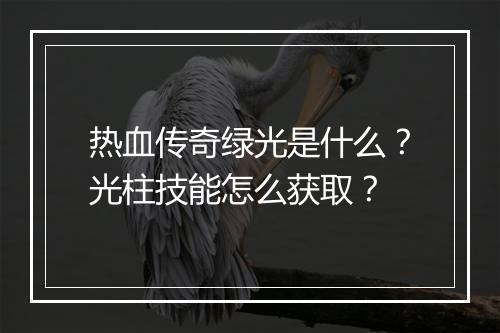热血传奇绿光是什么？光柱技能怎么获取？