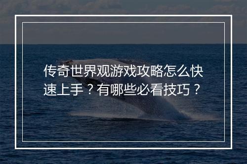 传奇世界观游戏攻略怎么快速上手？有哪些必看技巧？