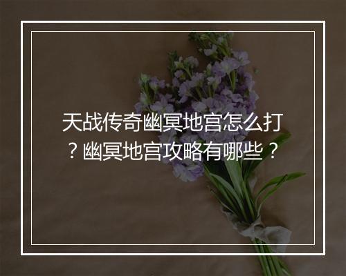 天战传奇幽冥地宫怎么打？幽冥地宫攻略有哪些？