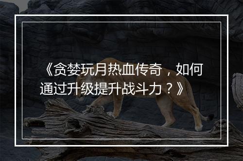 《贪婪玩月热血传奇，如何通过升级提升战斗力？》