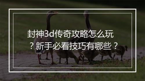 封神3d传奇攻略怎么玩？新手必看技巧有哪些？