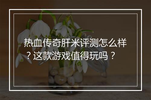 热血传奇肝米评测怎么样？这款游戏值得玩吗？