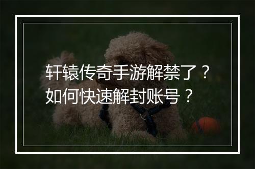 轩辕传奇手游解禁了？如何快速解封账号？