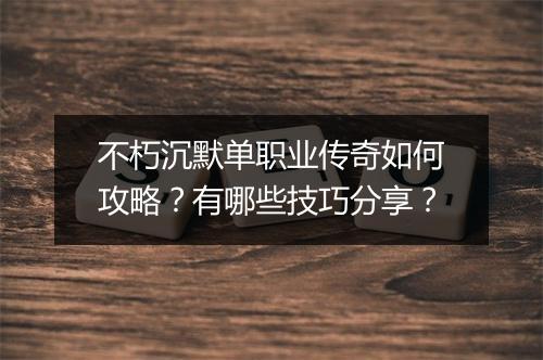 不朽沉默单职业传奇如何攻略？有哪些技巧分享？