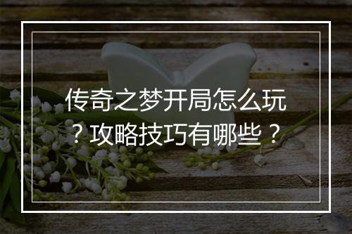 传奇之梦开局怎么玩？攻略技巧有哪些？