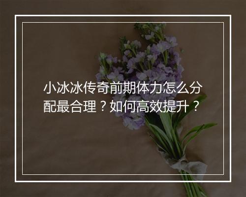 小冰冰传奇前期体力怎么分配最合理？如何高效提升？