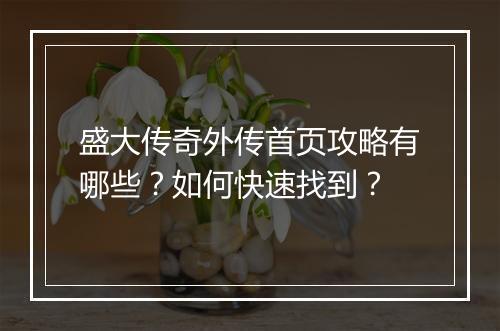 盛大传奇外传首页攻略有哪些？如何快速找到？