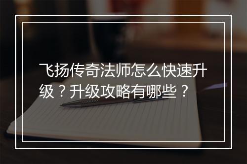 飞扬传奇法师怎么快速升级？升级攻略有哪些？