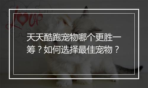 天天酷跑宠物哪个更胜一筹？如何选择最佳宠物？