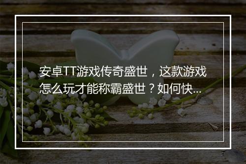 安卓TT游戏传奇盛世，这款游戏怎么玩才能称霸盛世？如何快速升级？