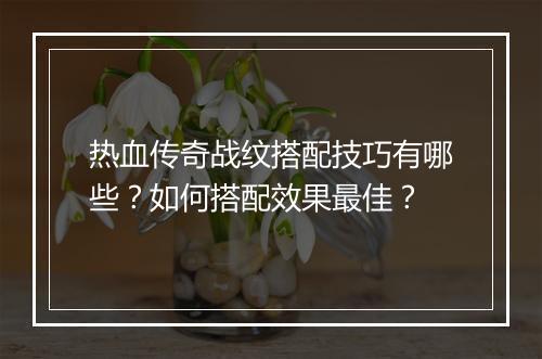 热血传奇战纹搭配技巧有哪些？如何搭配效果最佳？