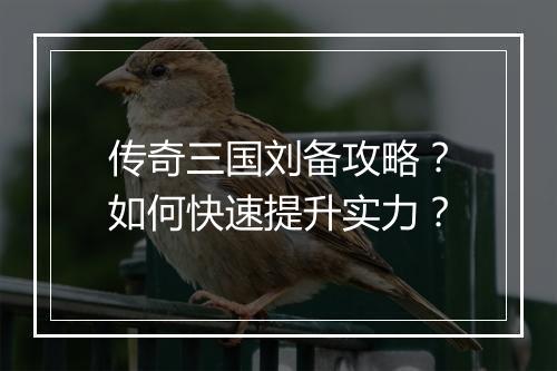 传奇三国刘备攻略？如何快速提升实力？