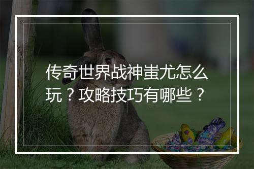 传奇世界战神蚩尤怎么玩？攻略技巧有哪些？