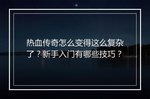 热血传奇怎么变得这么复杂了？新手入门有哪些技巧？