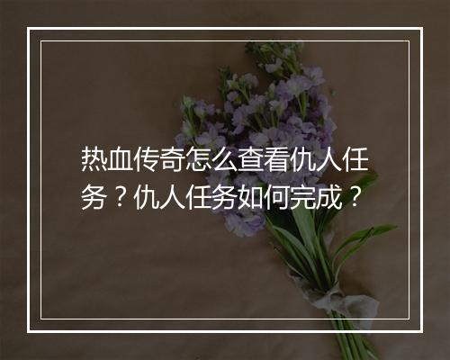 热血传奇怎么查看仇人任务？仇人任务如何完成？