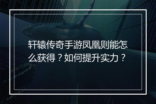 轩辕传奇手游凤凰则能怎么获得？如何提升实力？