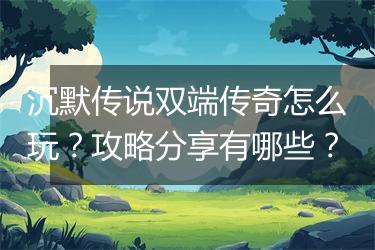 沉默传说双端传奇怎么玩？攻略分享有哪些？