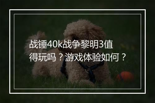 战锤40k战争黎明3值得玩吗？游戏体验如何？