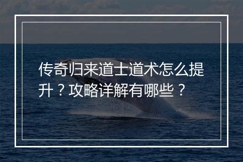 传奇归来道士道术怎么提升？攻略详解有哪些？