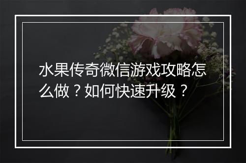 水果传奇微信游戏攻略怎么做？如何快速升级？