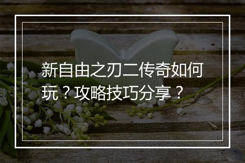 新自由之刃二传奇如何玩？攻略技巧分享？