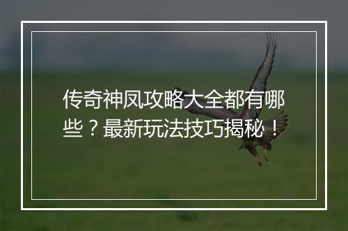 传奇神凤攻略大全都有哪些？最新玩法技巧揭秘！