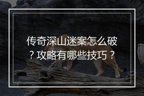 传奇深山迷案怎么破？攻略有哪些技巧？