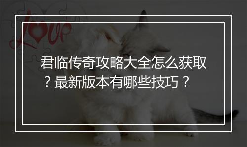 君临传奇攻略大全怎么获取？最新版本有哪些技巧？