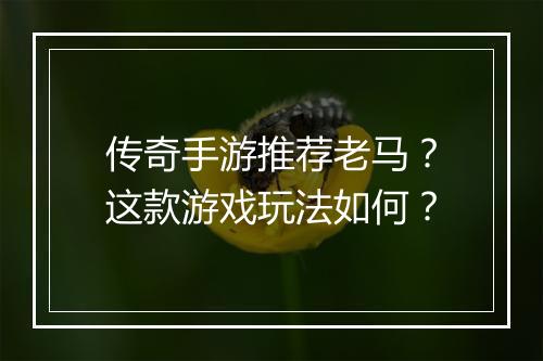 传奇手游推荐老马？这款游戏玩法如何？