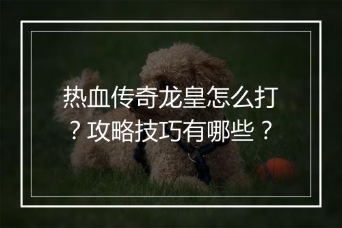 热血传奇龙皇怎么打？攻略技巧有哪些？