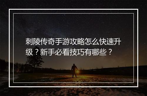 刺陵传奇手游攻略怎么快速升级？新手必看技巧有哪些？