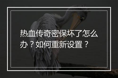 热血传奇密保坏了怎么办？如何重新设置？