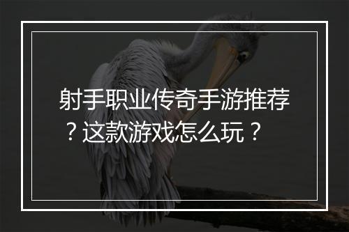 射手职业传奇手游推荐？这款游戏怎么玩？