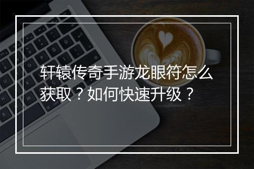 轩辕传奇手游龙眼符怎么获取？如何快速升级？