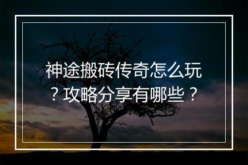 神途搬砖传奇怎么玩？攻略分享有哪些？