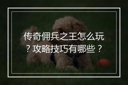 传奇佣兵之王怎么玩？攻略技巧有哪些？