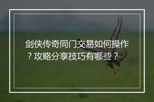 剑侠传奇同门交易如何操作？攻略分享技巧有哪些？