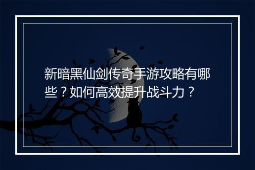 新暗黑仙剑传奇手游攻略有哪些？如何高效提升战斗力？