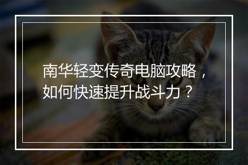 南华轻变传奇电脑攻略，如何快速提升战斗力？