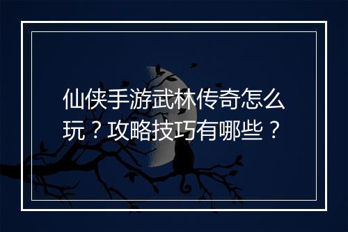 仙侠手游武林传奇怎么玩？攻略技巧有哪些？