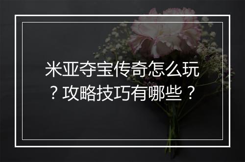 米亚夺宝传奇怎么玩？攻略技巧有哪些？
