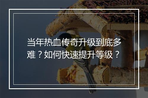 当年热血传奇升级到底多难？如何快速提升等级？