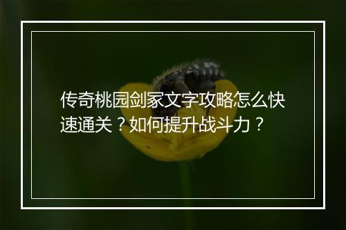 传奇桃园剑冢文字攻略怎么快速通关？如何提升战斗力？