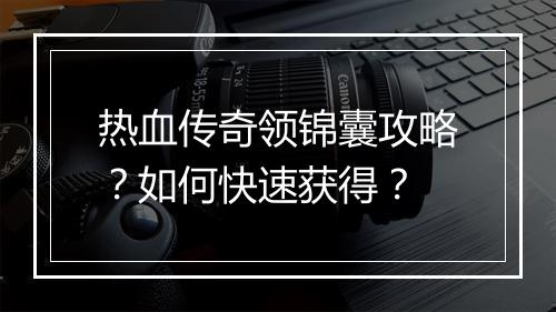 热血传奇领锦囊攻略？如何快速获得？