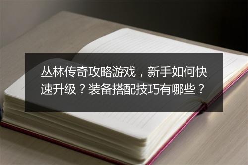 丛林传奇攻略游戏，新手如何快速升级？装备搭配技巧有哪些？