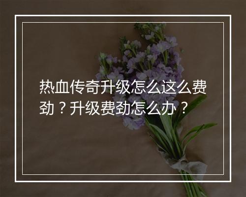 热血传奇升级怎么这么费劲？升级费劲怎么办？